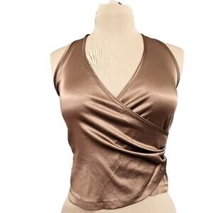 Nally and Millie Bronze Surplice Neck Ruched Side Cropped Halter Top Size Medium